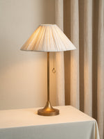 Load image into Gallery viewer, Lindi Elegant Scalloped Linen Table Lamp – Bedroom &amp; Living Room Accent
