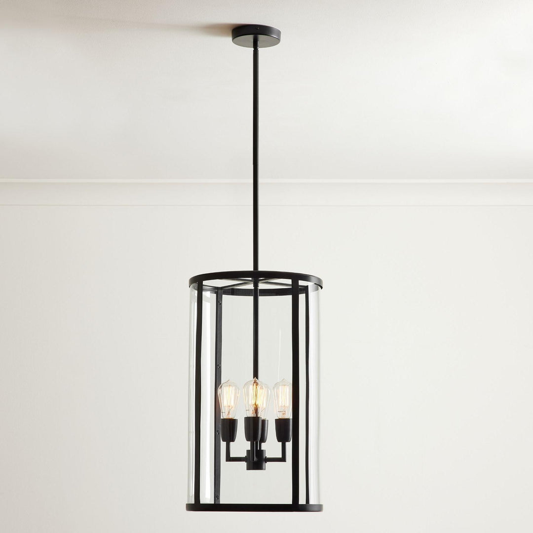 Lámpara colgante de exterior de vidrio Ferrix - Iluminación industrial para porches delanteros