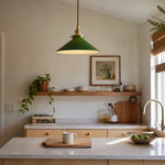 Cargar imagen en el visor de la Galería, Cone green glass pendant lamp in a kitchen scene
