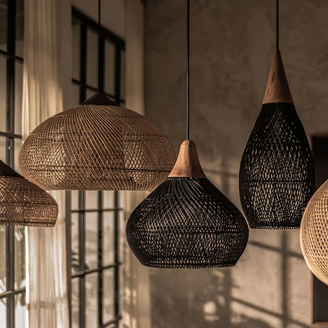 Woven Rattan Wood Plug-In Pendant Light
