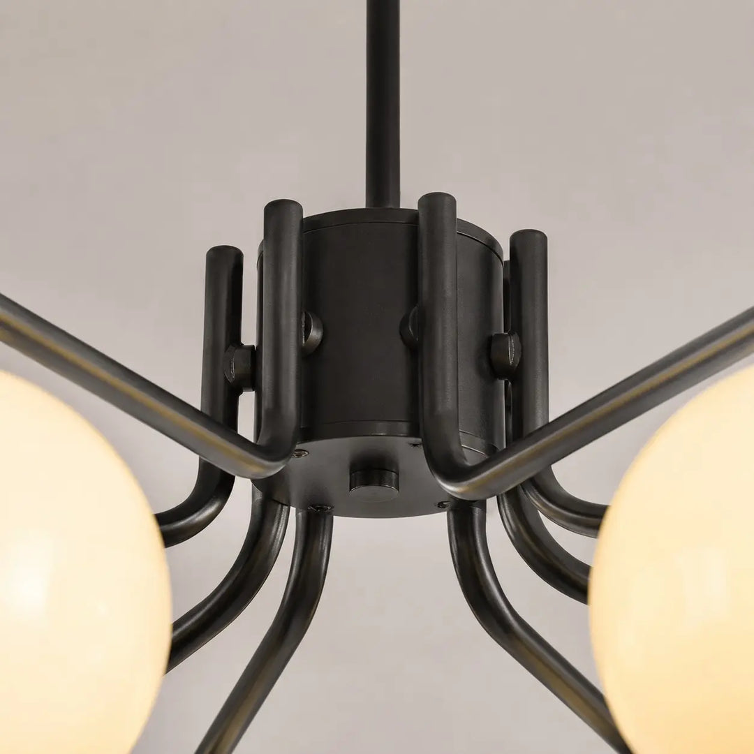 Black chandelier center structure and finish detail