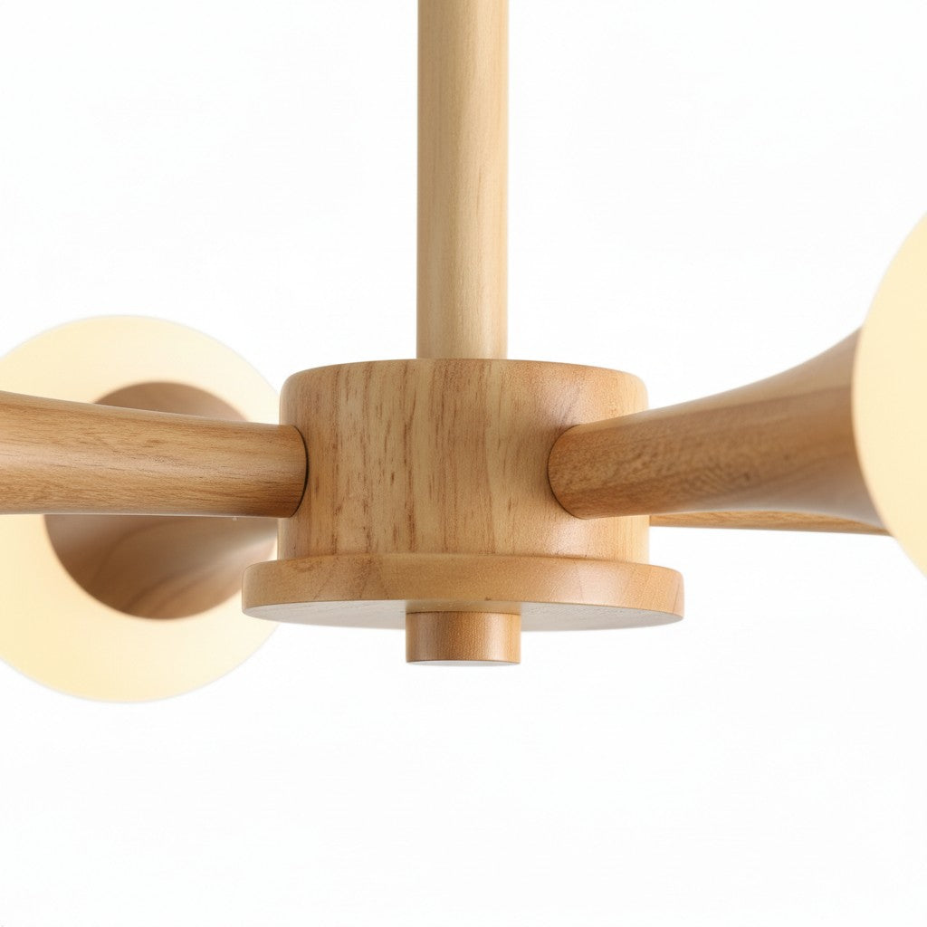 Novalune Multi-Light Glass Globe Chandelier with Wood Frame - Japanese Zen Style for Living Room