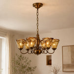 Load image into Gallery viewer, Amber Ruffle Glass Brass Chandelier