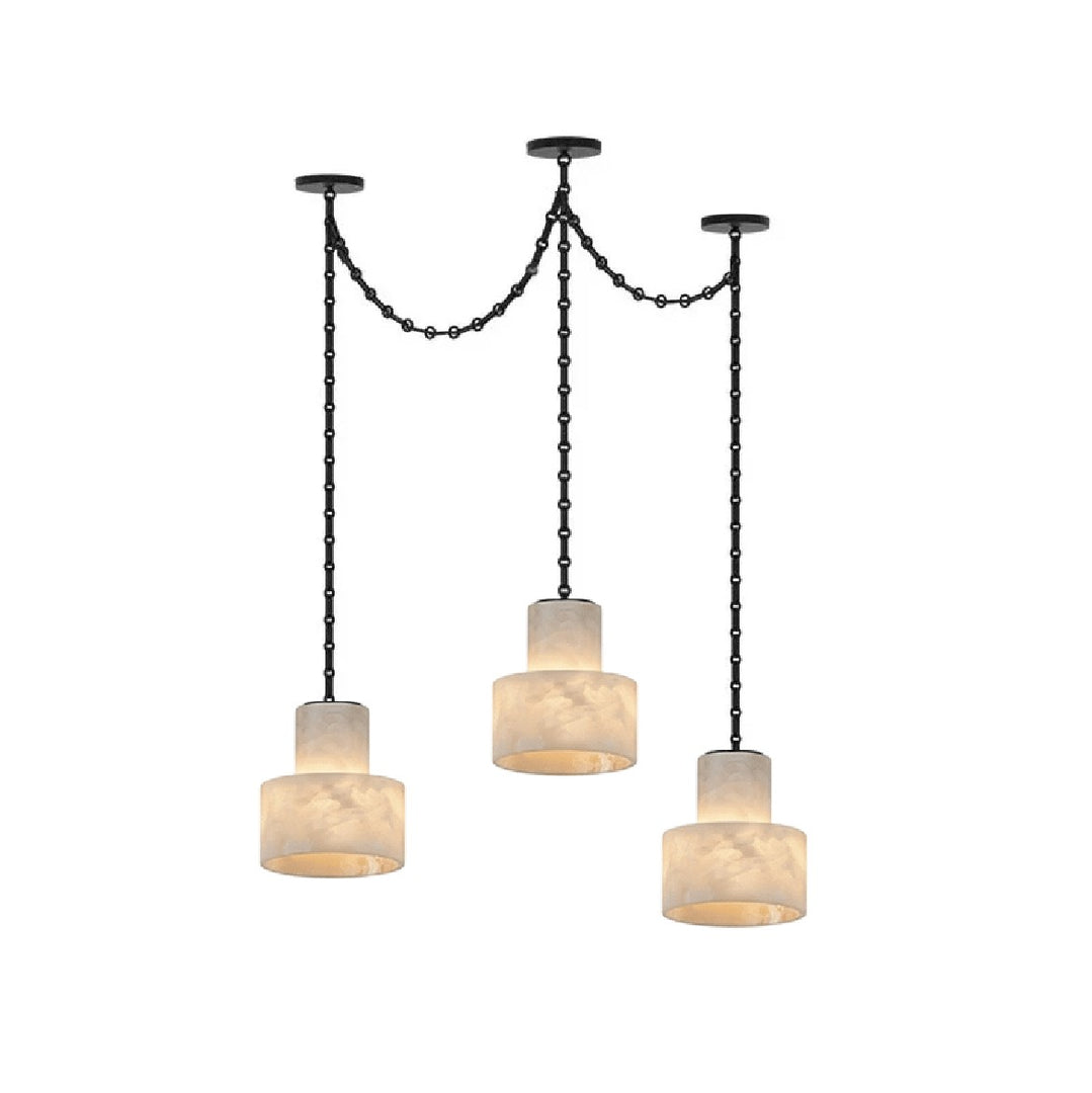Black Metal Alabaster Frosted Shade Hardwired Chandelier