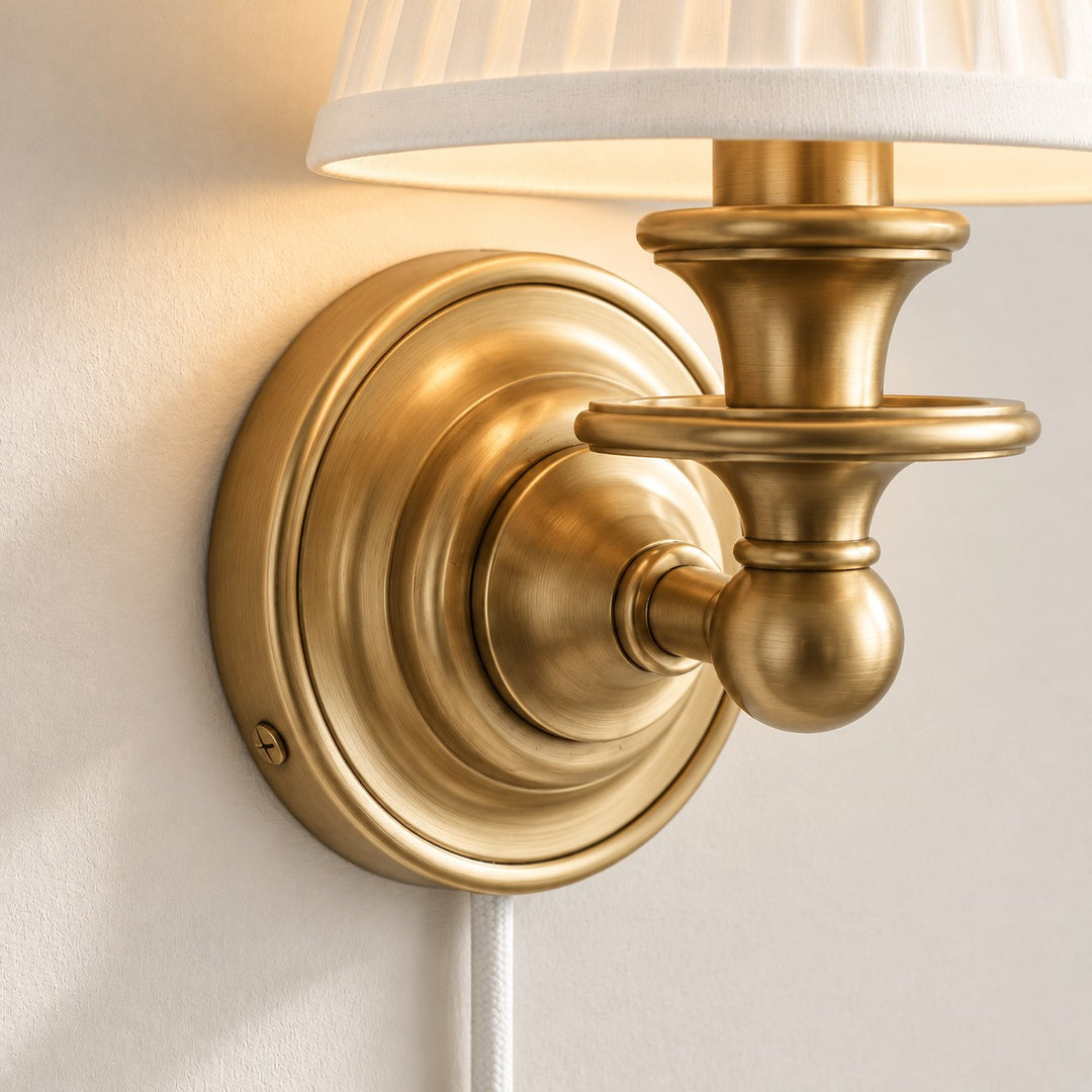 Rowan No-Wire Pleated Drum Shade Wall Sconce – Plug-In Fabric Wall Light