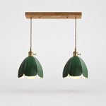 Load image into Gallery viewer, Two-light green leather linear pendant