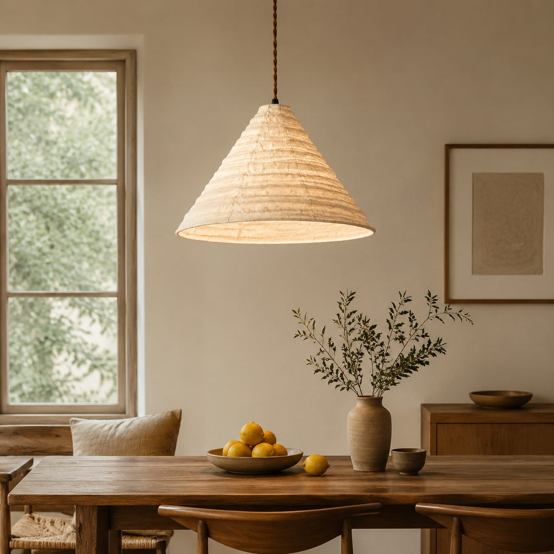 Handgefertigte Wabi-Sabi-Pendelleuchte aus Stoff