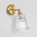 Bild in Gallery-Viewer laden, Clear glass wall light with brass arm, XZ shade 15 cm diameter and 14 cm high