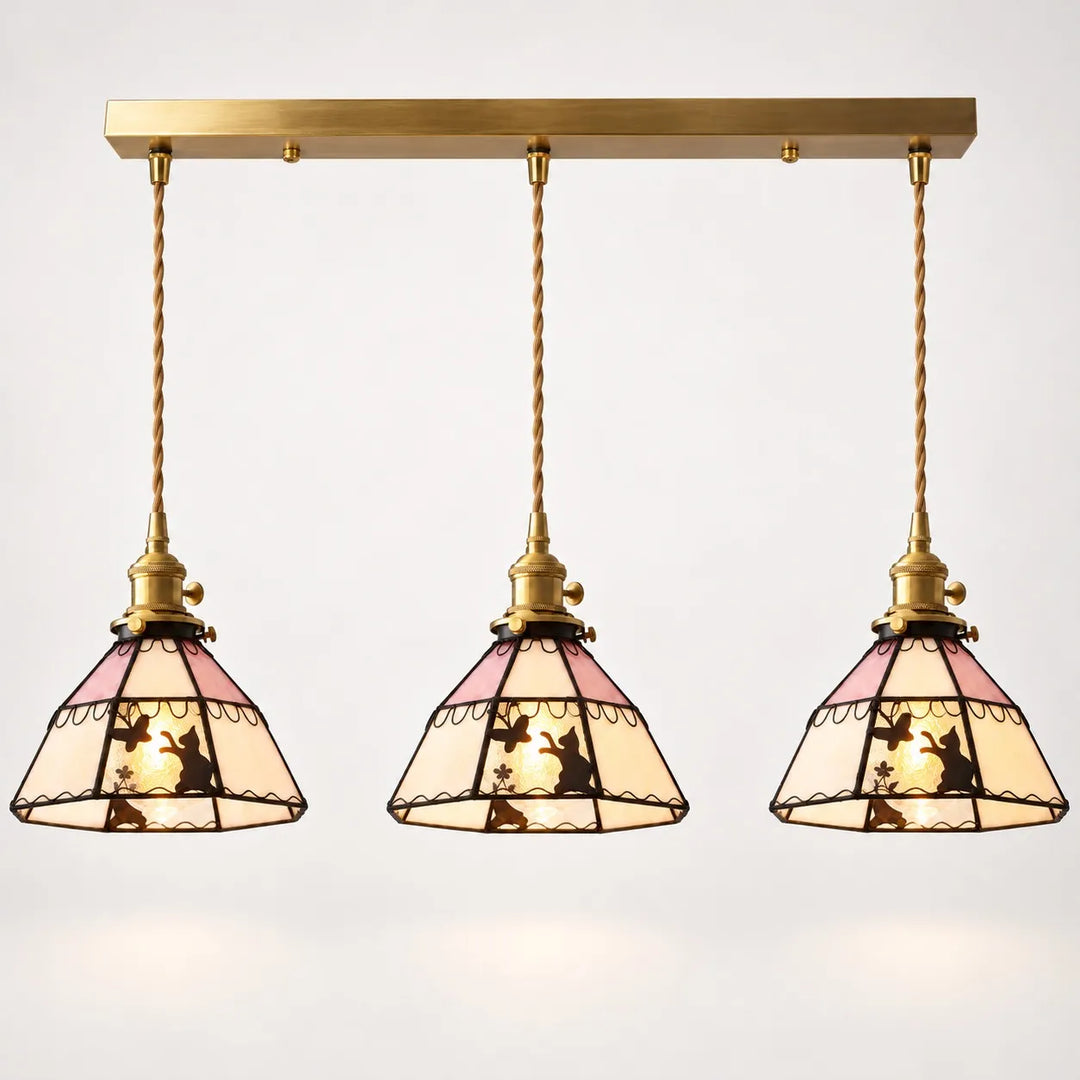 Cat and Butterfly Stained Glass Pendant Light