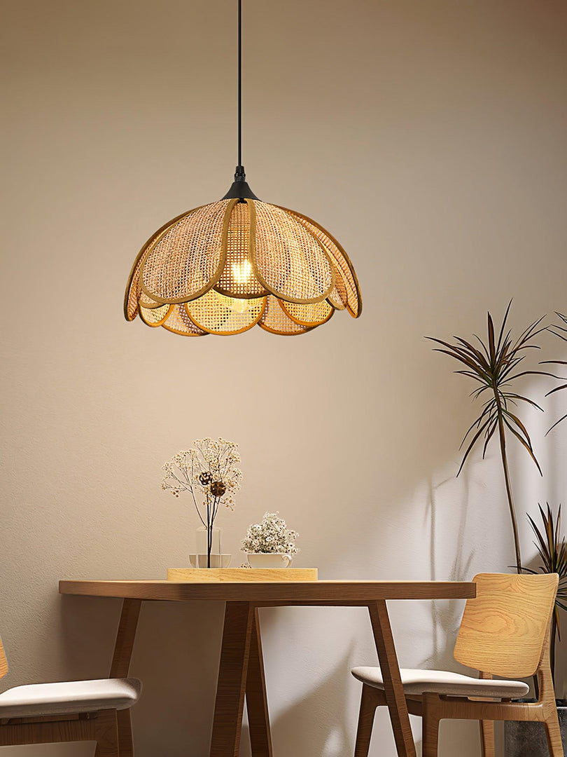 Layered Rattan Petal Plug-In Swag Pendant