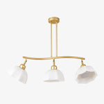 Bild in Gallery-Viewer laden, Three-light chandelier with white glass shades and a gold metal frame