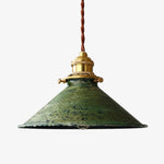 Cargar imagen en el visor de la Galería, Distressed green cone pendant lamp on white background