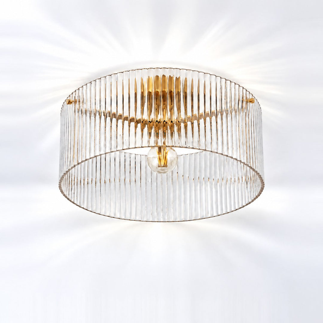 Transparent ribbed glass flush ceiling light