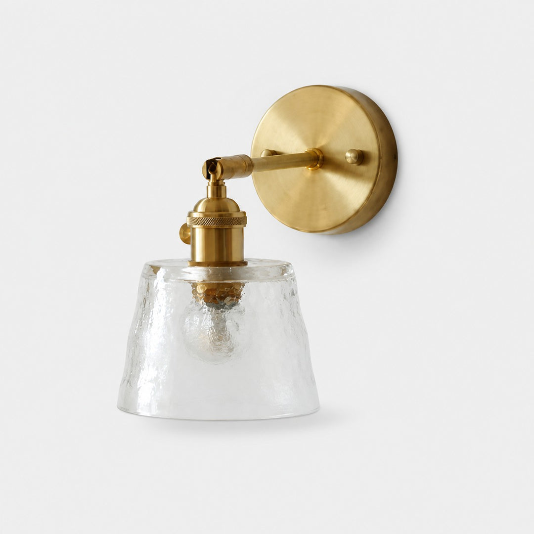 Clear hammered glass brass wall sconce