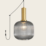 Charger l'image dans la visionneuse de galerie, Smoky Grey Model B Small ribbed glass plug-in pendant light