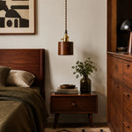 Bild in Gallery-Viewer laden, Brown leather pendant lamp above a bedside table