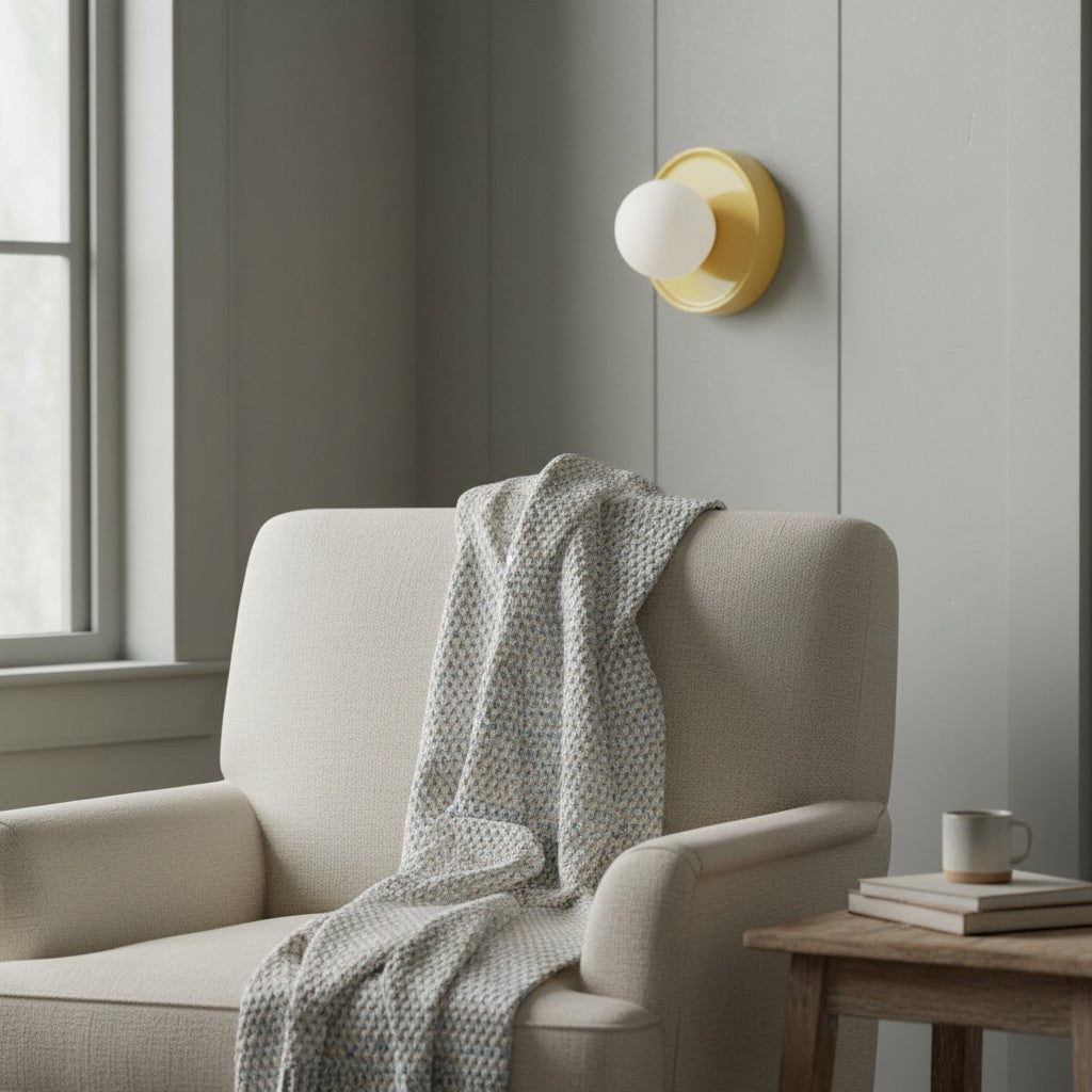 Solna Minimalistische Runde Glas-Wandleuchte mit Keramikfuß für Schlafzimmer und Flur