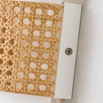 Bild in Gallery-Viewer laden, Coastal Boho Fabric and Natural Rattan Plug-In Wall Light for Bedroom and Hallway
