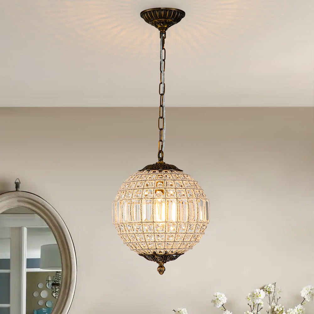 Lustre globe en cristal vintage luxueux avec finition en laiton antique