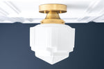 Cargar imagen en el visor de la Galería, Geotower Glass Art Deco Opal Glass Flush Mount Ceiling Light – Modern Deco Indoor Accent Light for Living Room
