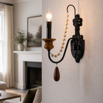 Load image into Gallery viewer, Black Beaded Candle Wall Sconce