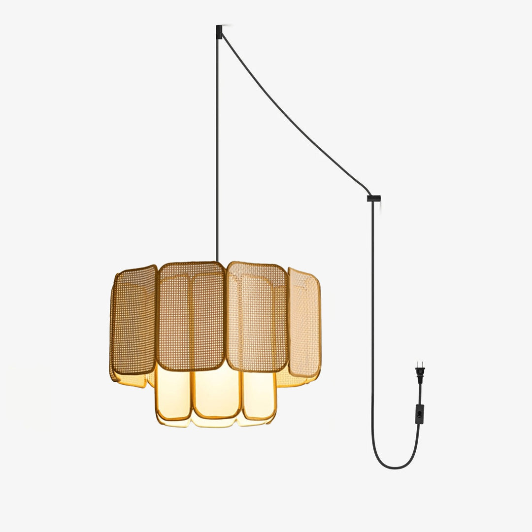 Layered Rattan Plug-In Swag Pendant