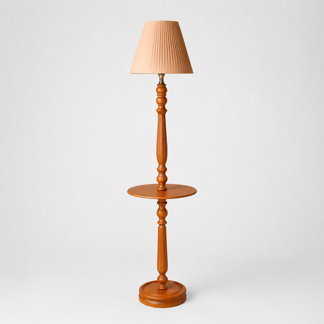 Vintage Solid Wood Floor Lamp with Optional Side Table