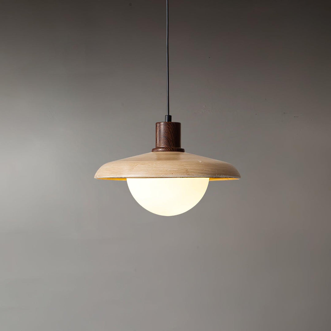Wood-Tone Metal Glass Plug-In Pendant
