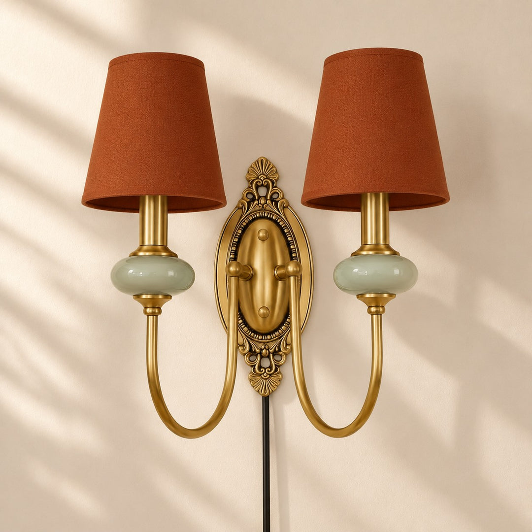 Rowanea Fabric Shade Ceramic Plug-In Wall Sconce