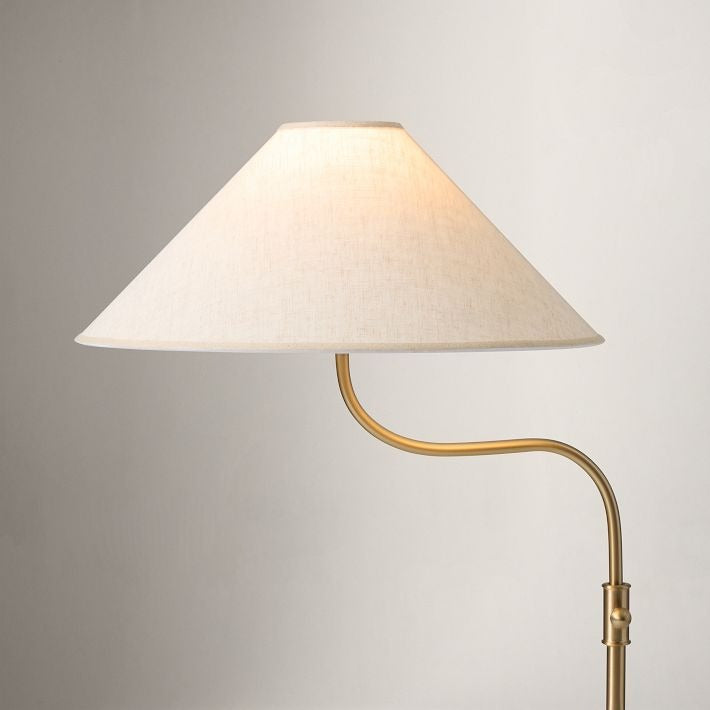 Lámpara de pie elegante Fibura con pantalla de lino en bronce champán: añade calidez