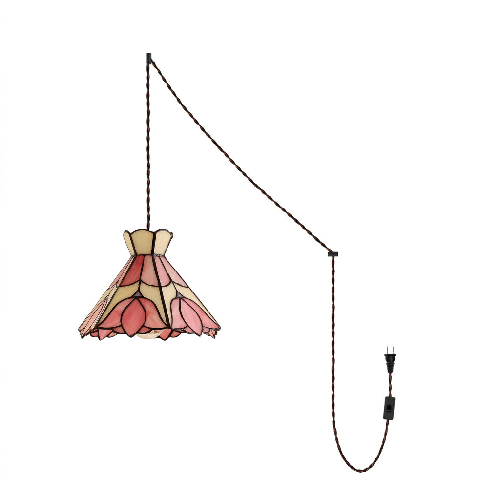 Pink Cream Lotus Stained Glass Swag Pendant