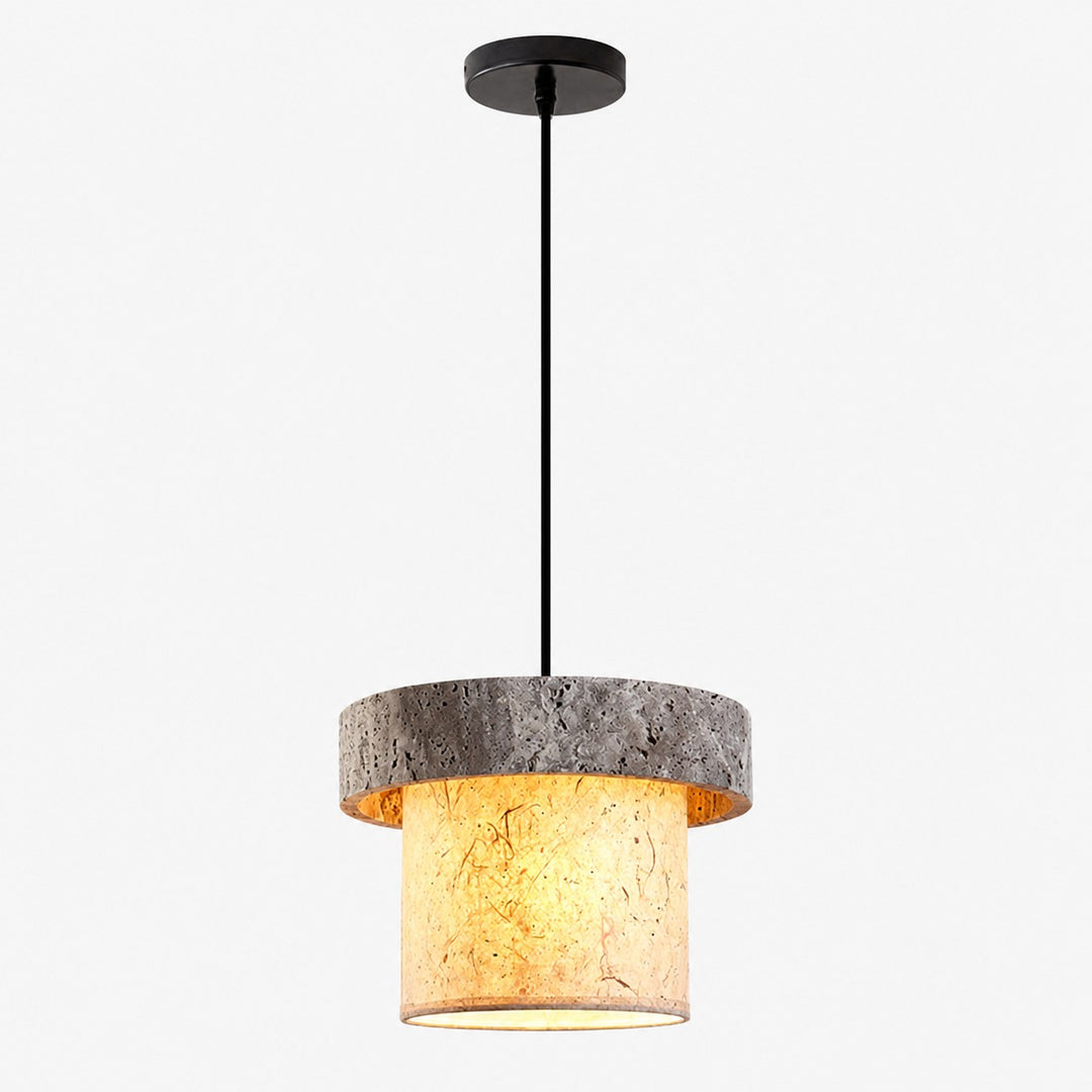 Gray Travertine Stone Pendant Light - Vintage Kitchen Island and Dining Room Lamp