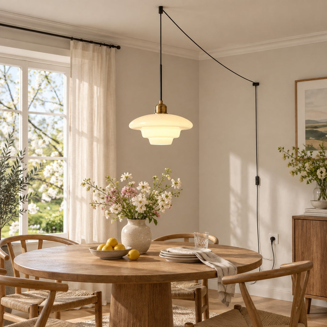 Vintage Milk White Glass Plug-In Pendant Light