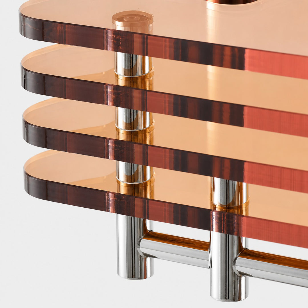 Amber acrylic edge and chrome support detail of Bauhaus wall sconce