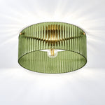 Cargar imagen en el visor de la Galería, Olive green ribbed glass flush ceiling light