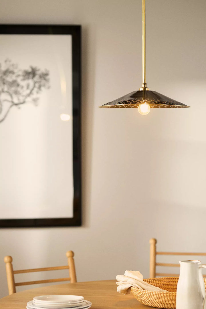 Auriglow Enameled Brass Pendant With Clover Cutout Shade