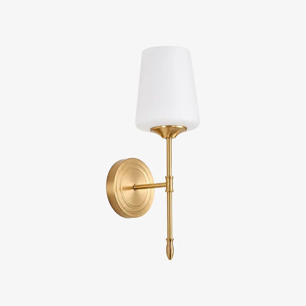 One-head vintage brass wall light, Style C with opal glass shade