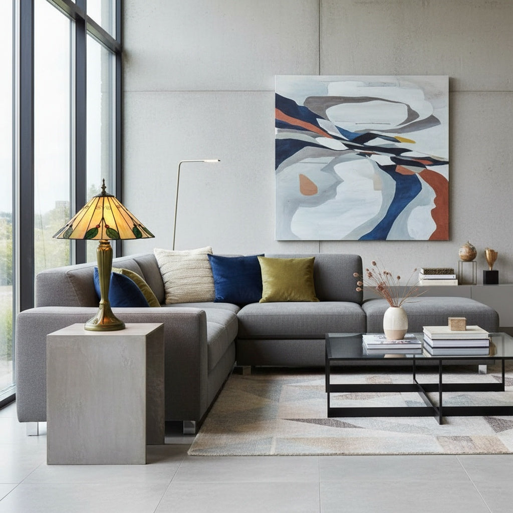 TiffStar Nature Inspired Art Glass Table Lamp - Stained Glass Leaf Pattern for Home Décor