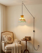 Bild in Gallery-Viewer laden, Floral Stained Glass Brass Plug-In Swag Pendant