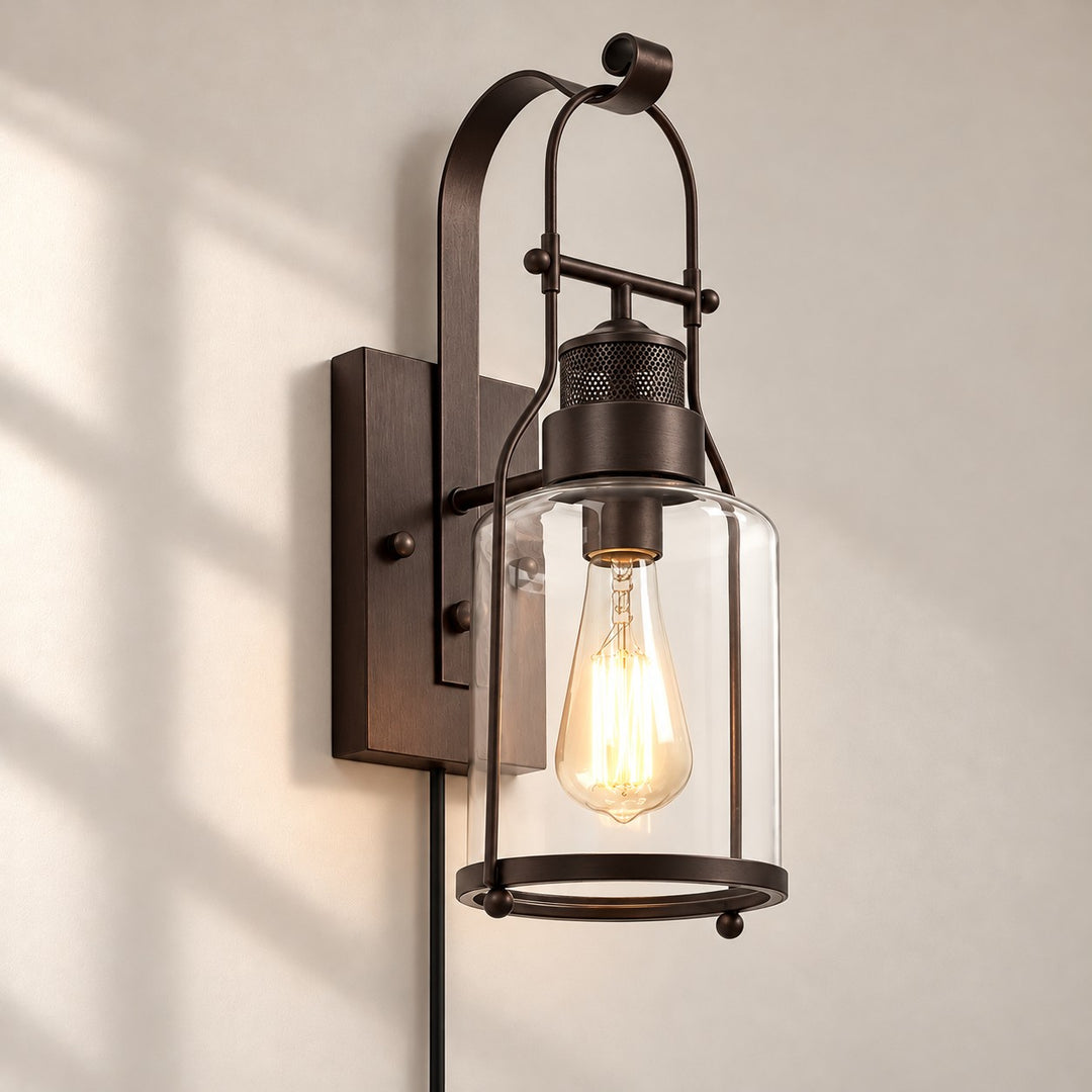 Carson Industrial Metal Glass Jar Plug-In Wall Sconce