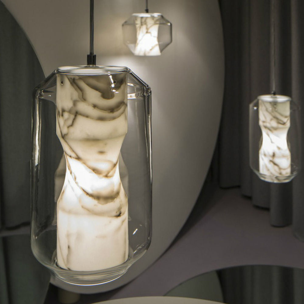 Suspension en verre et albâtre