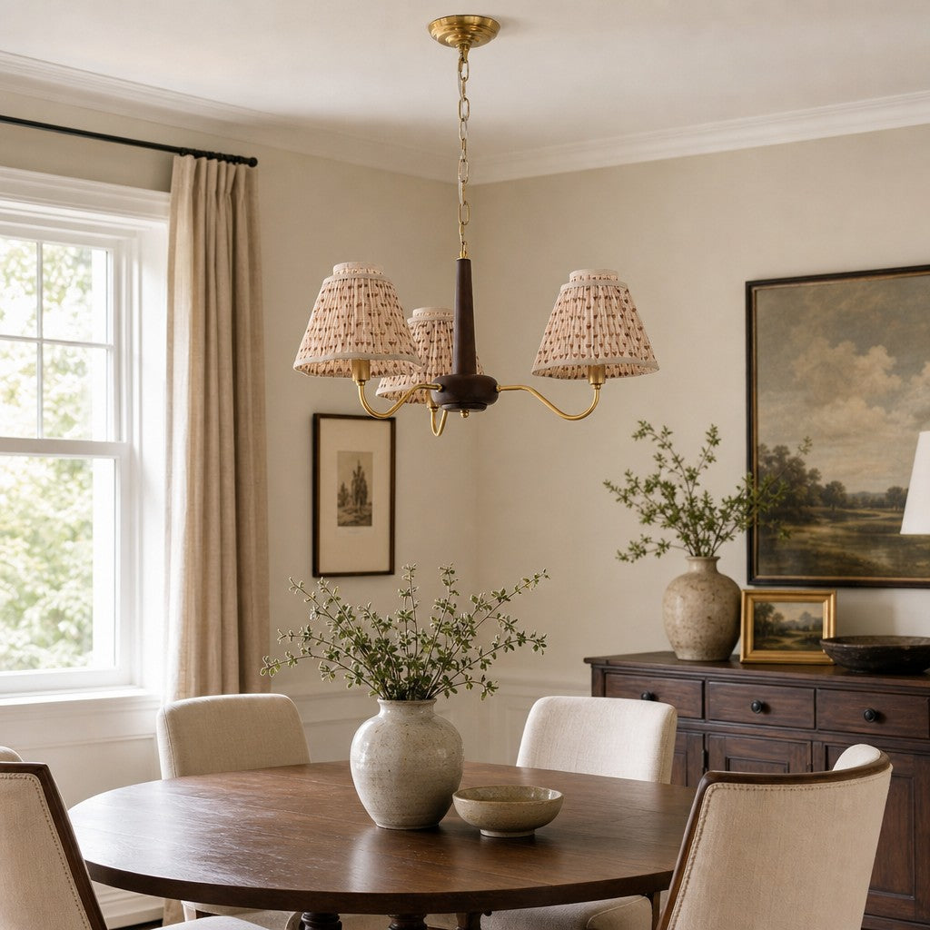 Solmire Rustic Chandelier – Wooden Mental Frame with Fabric Shades for Living Room
