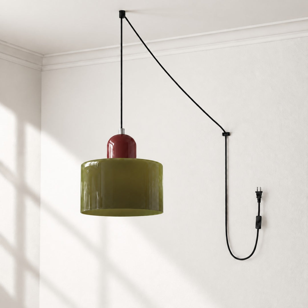 Mid‑Century Macaron Plug‑in Swag Pendant Light - Colorful Shade Hanging Lamp for Home Decor