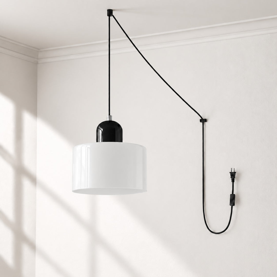 Mid‑Century Macaron Plug‑in Swag Pendant Light - Colorful Shade Hanging Lamp for Home Decor