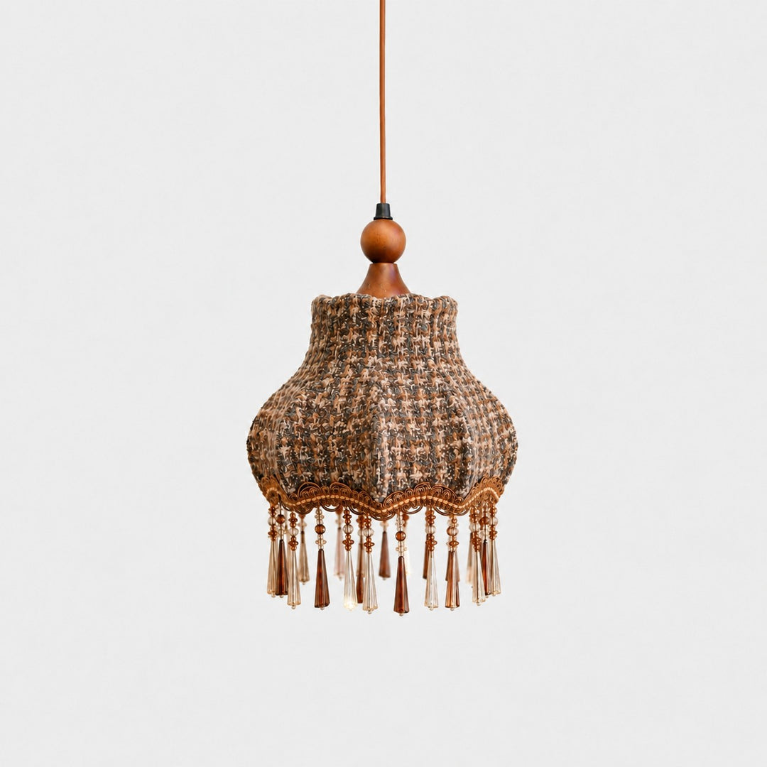 Lámpara colgante vintage de tela con flecos