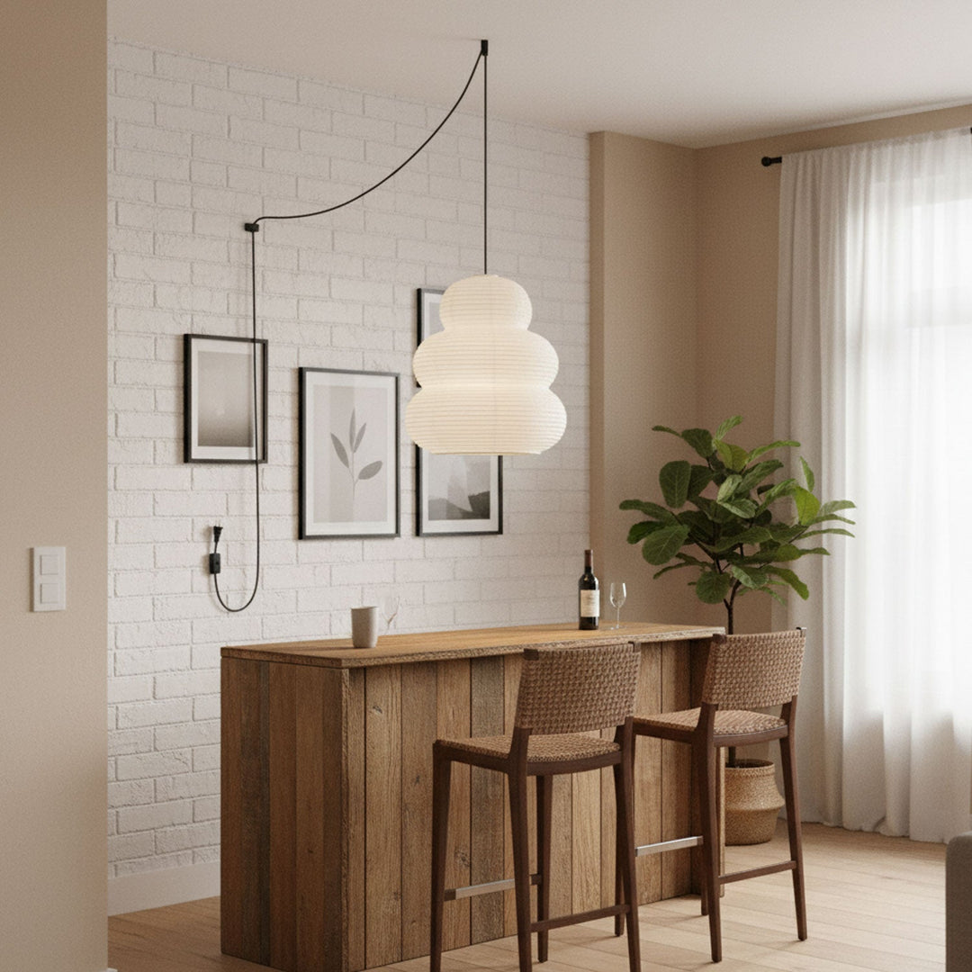 Beige Mulberry Paper Swag Pendant Light