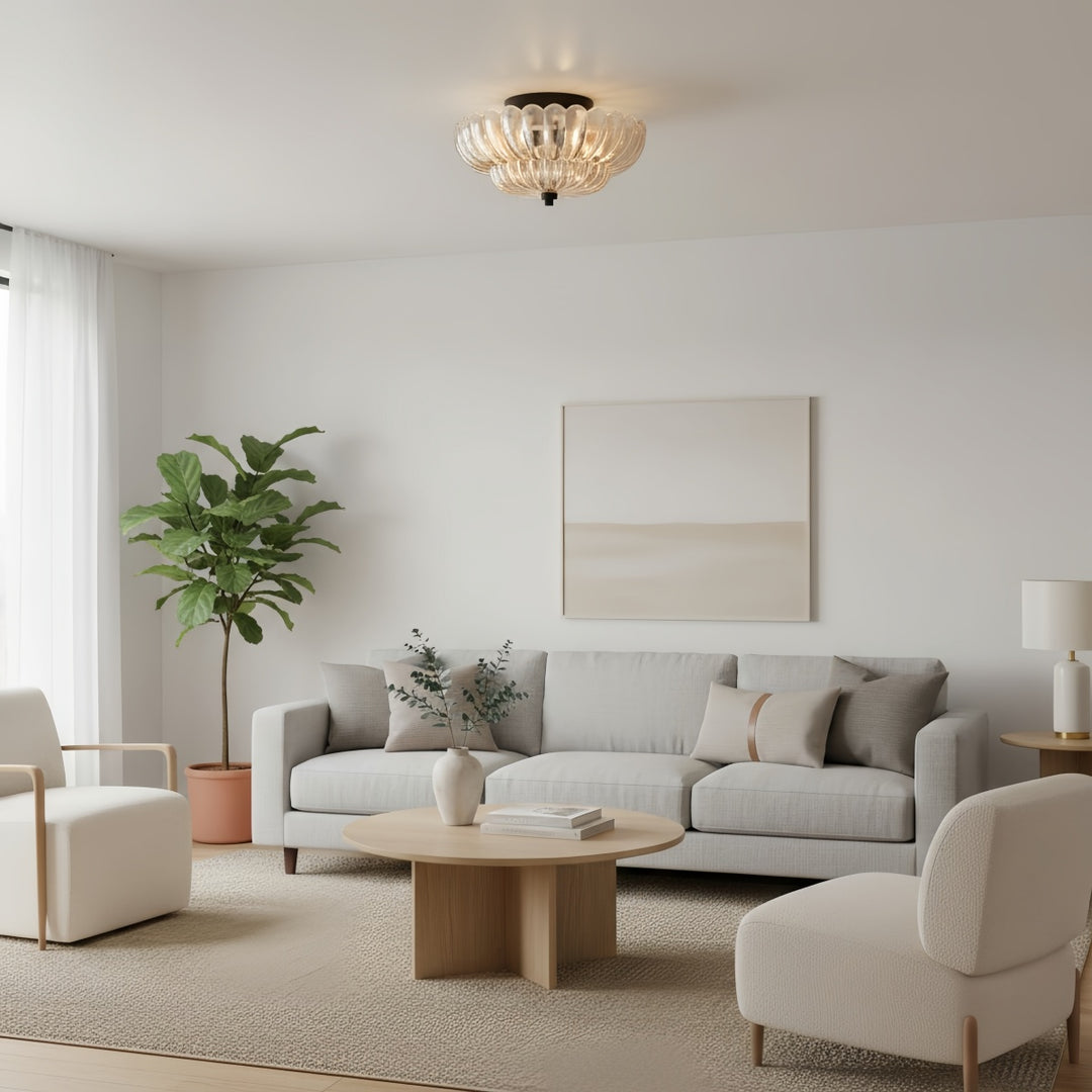 Lámpara de Techo Semiempotrada de Vidrio Orilanavo - Diseño Elegante de Paraguas para Dormitorio y Sala de Estar