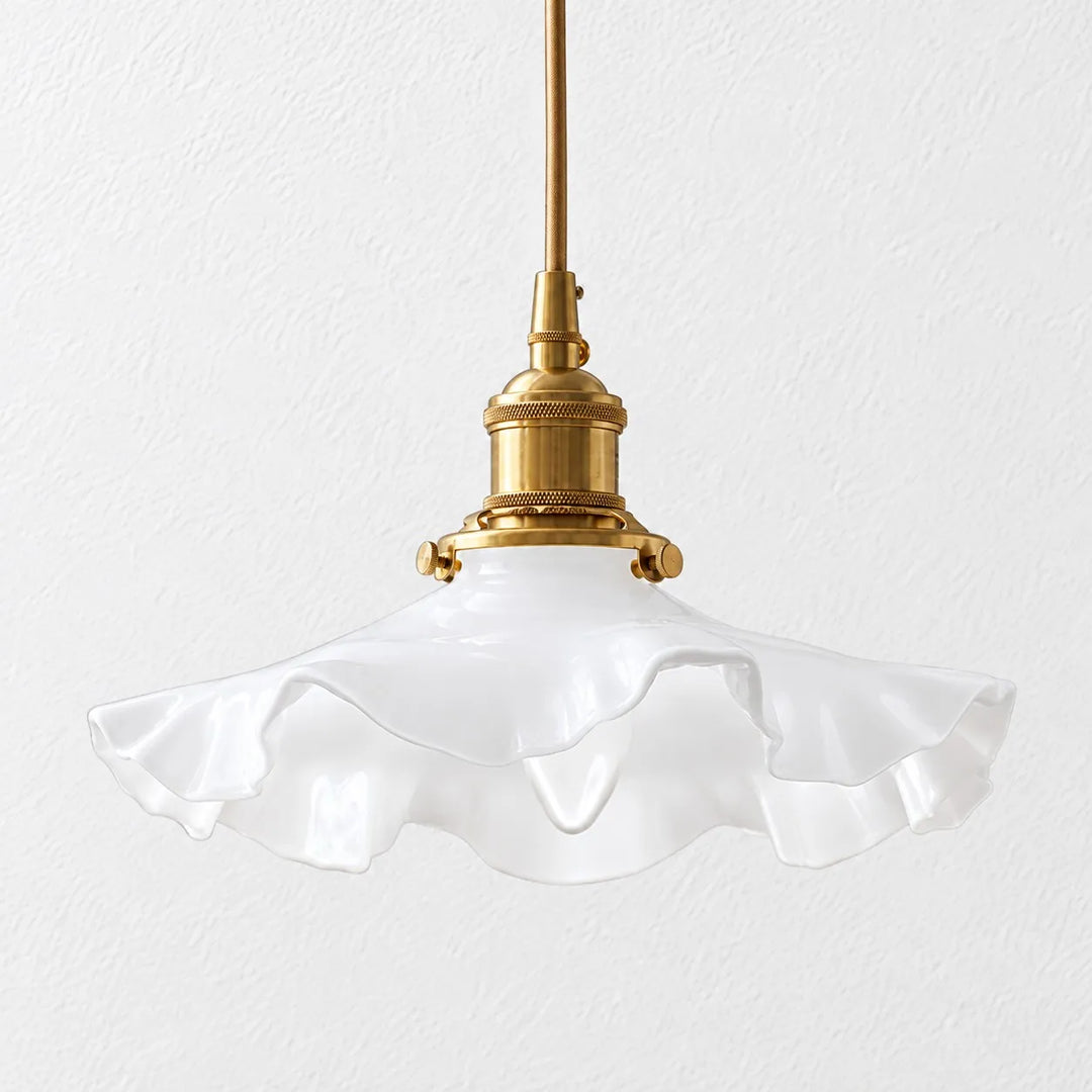 Vintage White Ruffled Glass Pendant Lamp