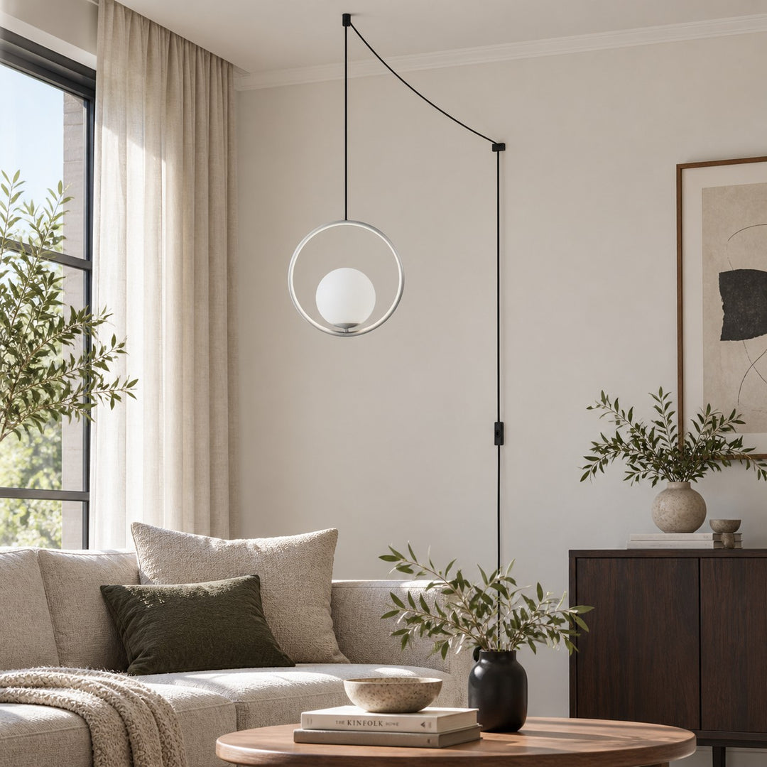 Pearl Glass Sphere Brass Plug-In Pendant