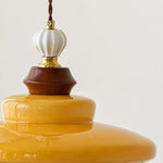 Bild in Gallery-Viewer laden, Pendant cord, wood accent, and caramel glass shade detail